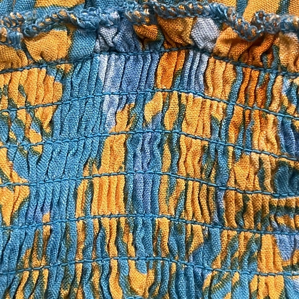 BLUE ISLAND Resort Pool Palm Print Double V Cap SLV Smock Waist Cover Up Dress M - Picture 8 of 15